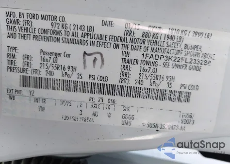 2015 Ford Focus Se from USA, damaged, VIN 1FADP3K22FL233288